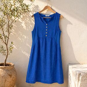 Terzo Millennio Dress Womens M Blue Linen Tank Sleeveless Beach Resort Coastal